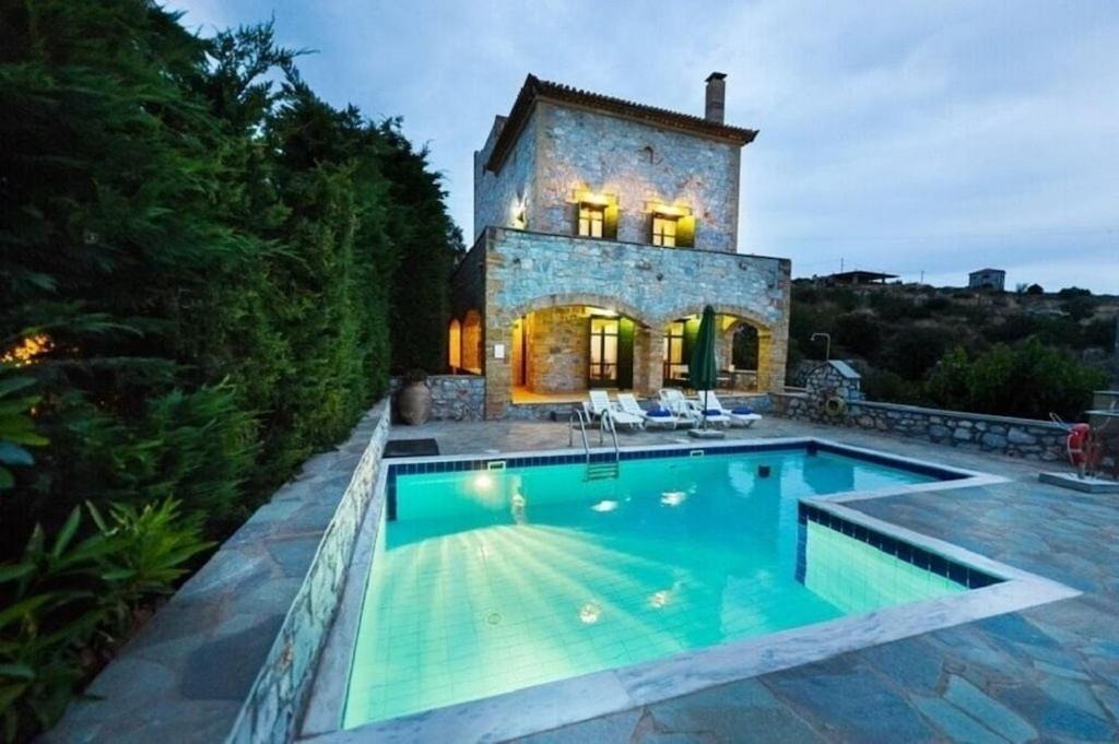 Lefktron Villa | SOFIA, Luxury Stone Villa in Stoupa with Private Pool, BBQ and Amazing Sea View