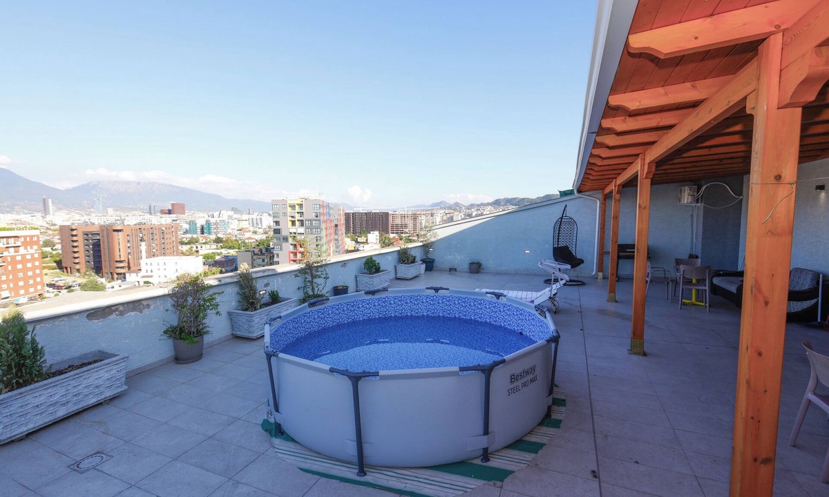 Kashar Apartment | Tirana Skyline Rooftop 3BR w/Hot Tub, Plunge Pool & Free Parking