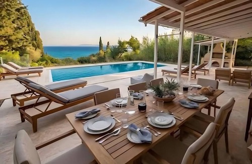 Petaleia Cottage | Cottage 'Blue Green Villa' with Sea View, Private Pool and Wi-Fi