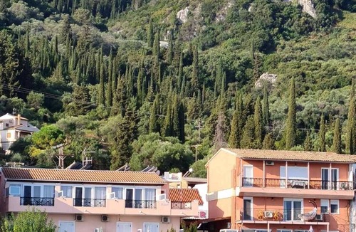 Benitses Apartment | Galini Sea Apartment 2 at the Beach with Wi-Fi, A/C & Garden