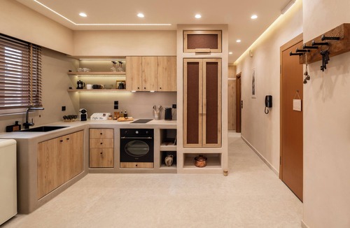 Peristeri Apartment | Rustic Boutique Retreat with Live Olive Tree, Parking and 1Gbps Fiber Internet