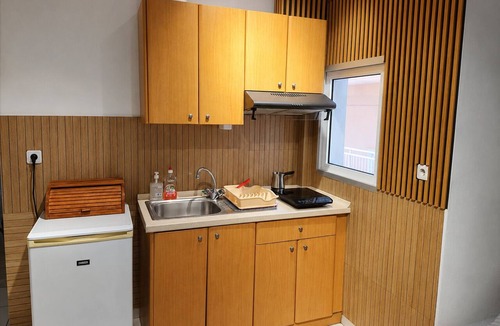 Olymbiaki Akti Apartment | Sea View Studio 40m from the Beach - AC, Wi-Fi & Kitchenette