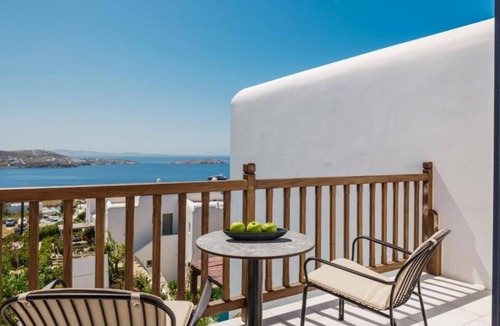Drafaki Hotel | Serene Suite Perfect for Couples with Stunning Balcony and Sunset Aegean Views