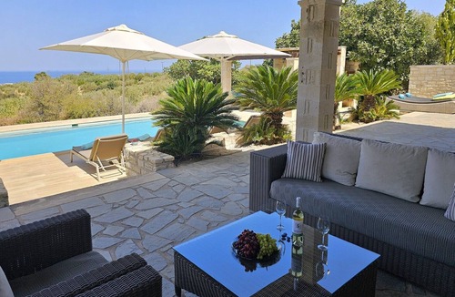 Asteri Villa | Villa Athene-modern stone villa with sea views, close to the beach, heated pool