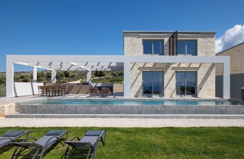 Chania Villa | White Stone Elegance with Pool, Jacuzzi & Golden Sunsets