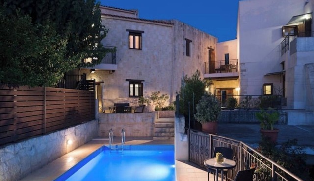 3-Min Drive to Kalyves Beach, Stone Home with Private Pool in Armenoi Center
