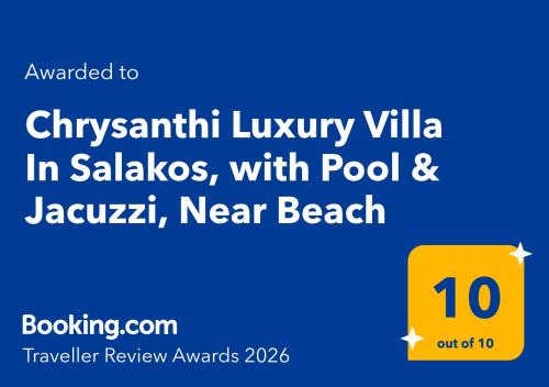 Chrysanthi Luxury Villa In Salakos, with Pool & Jacuzzi, Near Beach