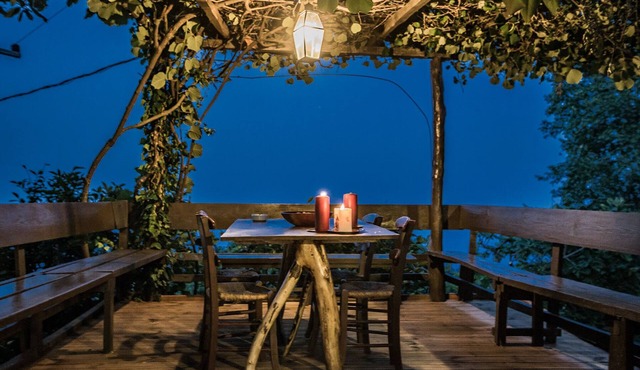 Traditional cottage Melia with view to Aegean sea