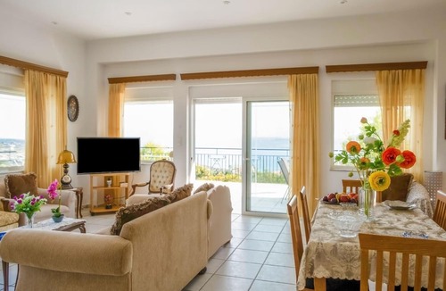 Pitharion Villa | Villa Afroditi near Airport with Pool, Free Wi-Fi, Souda Bay Views, Garden Oasis